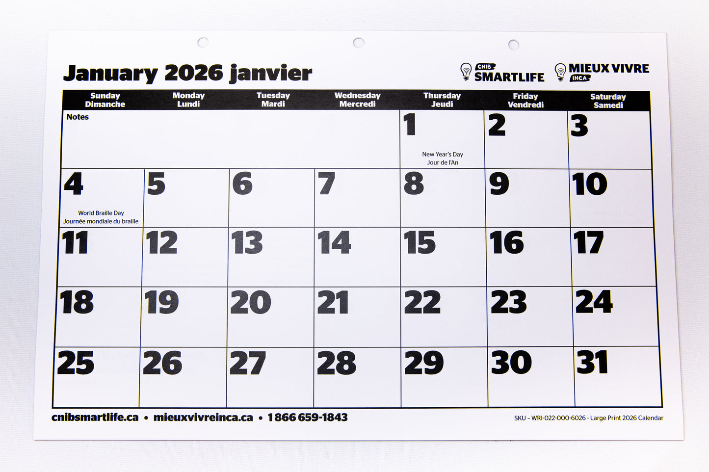 Calendar for January 2026 with branding on a white background