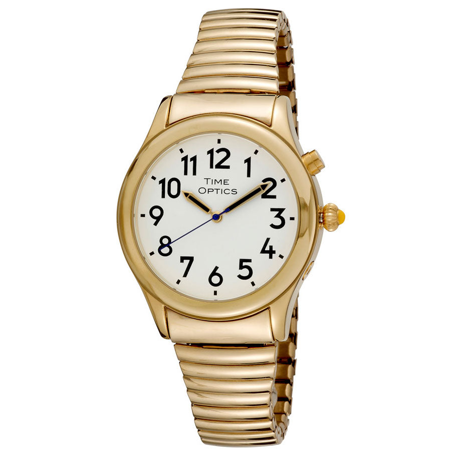 Image of FINAL SALE - Mens Date Time Talking Watch Alarm Gold Finish Expansion Band - BBV