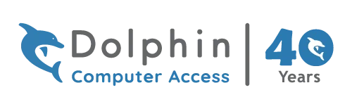 The Dolphin Computer Access Logo with a blue dolphin to the left and 40 to the right.