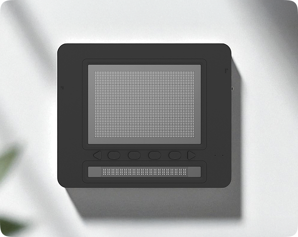 Dot Pad X tactile graphics display showing 300-cell grid and 20-cell braille display in a top-down view