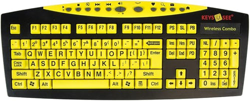 Large Print Wireless Keyboard w/mouse BLK Print on Yellow Keys