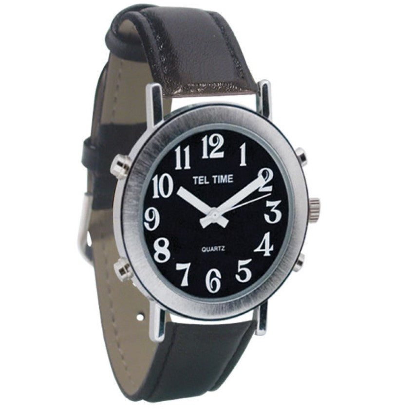 Montre Talk pour homme avec alarme et cadran noir bracelet en