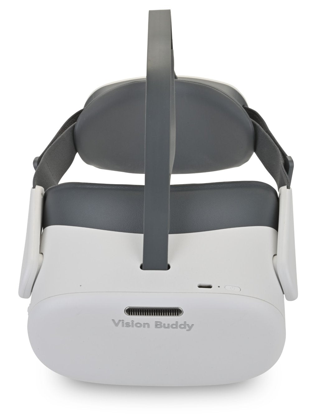 VisionBuddy VB-4 Viewer headset front view showing adjustable head strap and cushioned fit