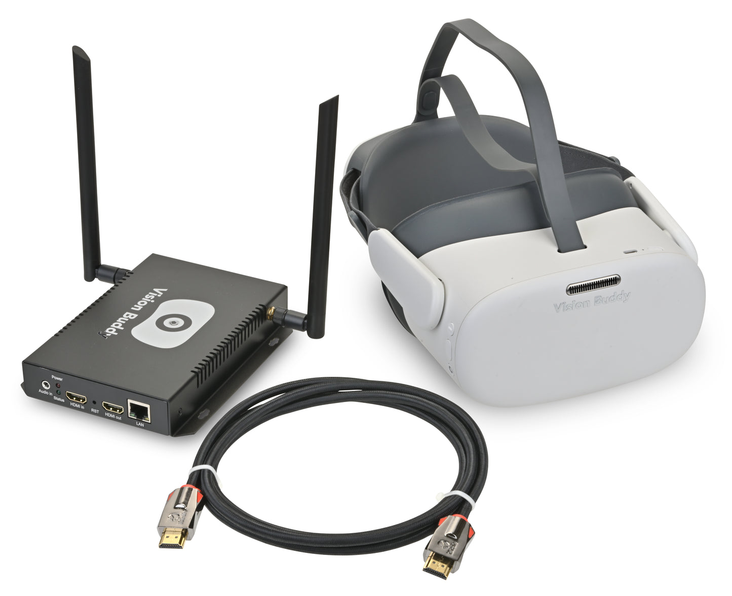 VisionBuddy VB-4 Viewer headset with TV Hub and HDMI cable for wireless TV streaming setup