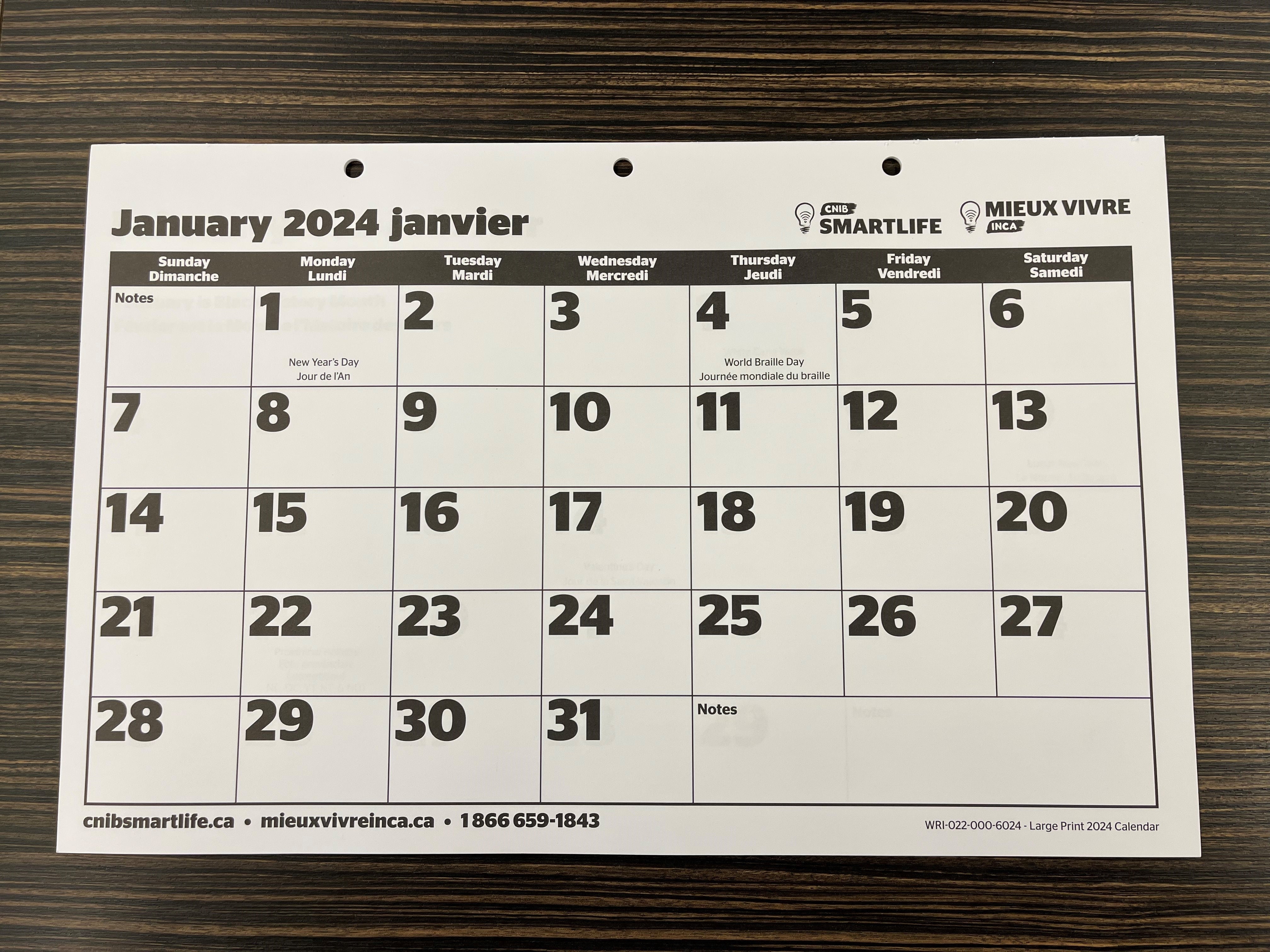 Calendrier de table 2024 Québec 12 mois