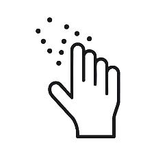 Outline of a hand touching a series of braille