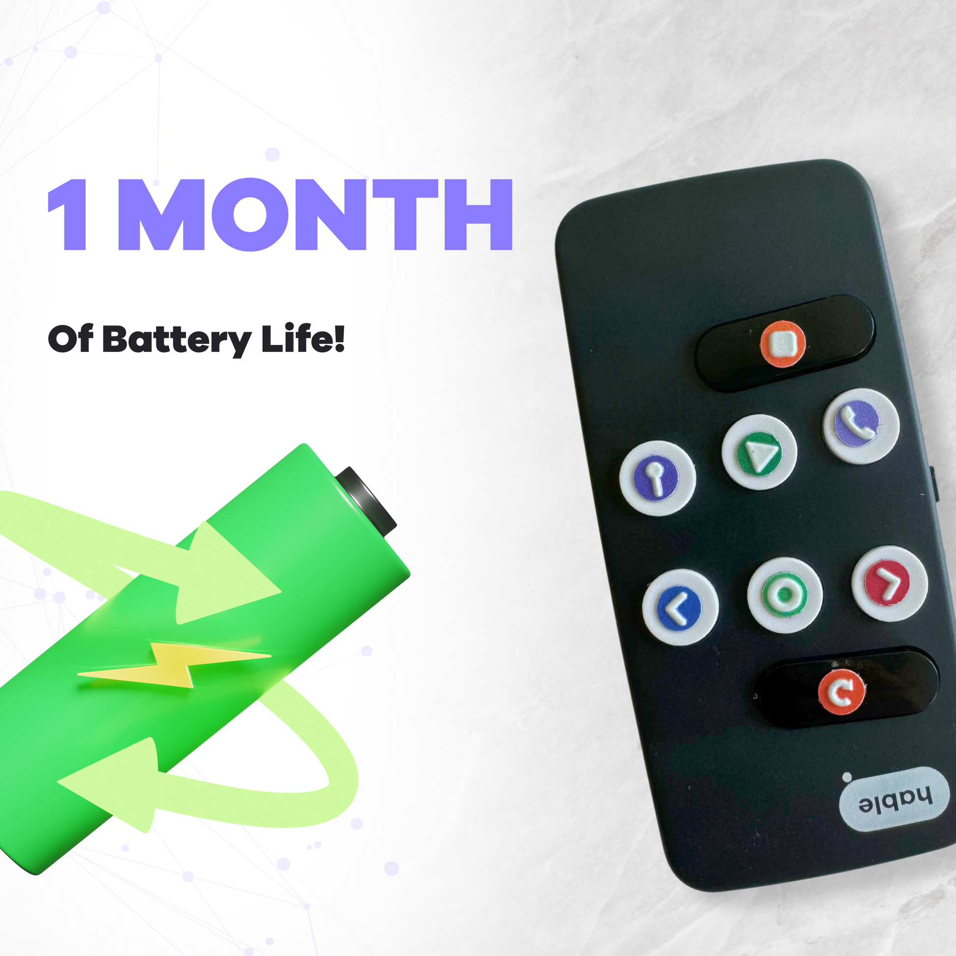  battery life indicator showing '1 Month' on a white background