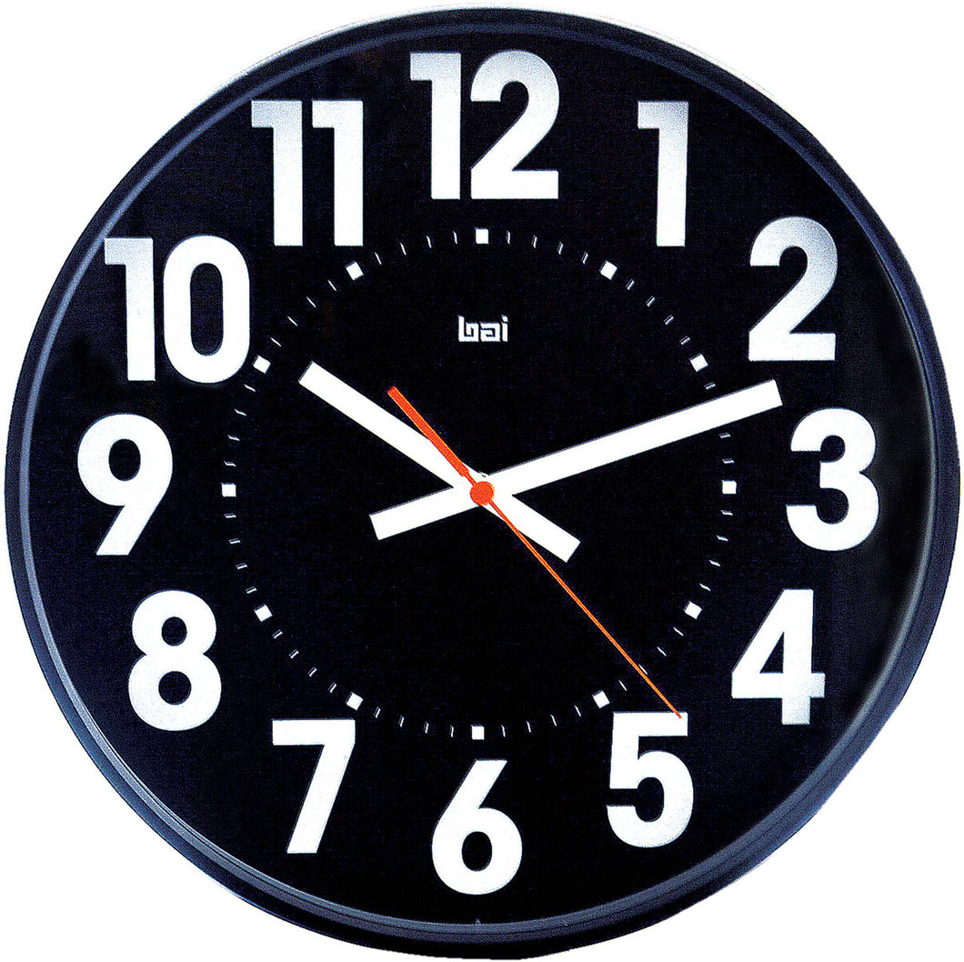large 15 inch wall clock with black dial and white numbers