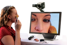 Load image into Gallery viewer, Image of a woman using the Acrobat HD Ultra 24&quot; LCD to apply makeup.