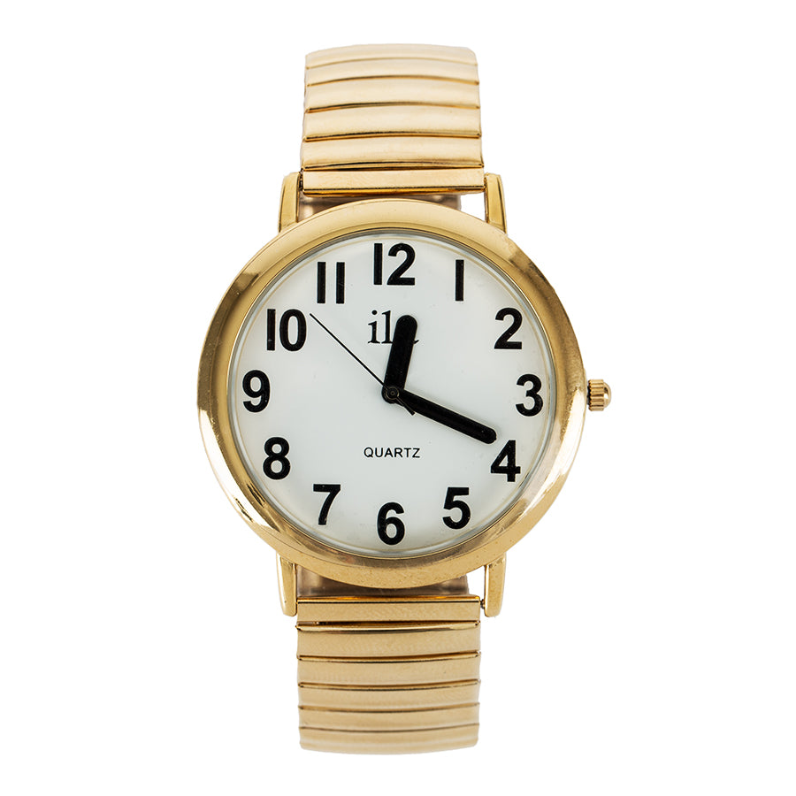 Image of Easy To See Watch Wht Face Blk Nos Gold Tone