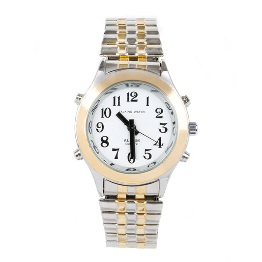 FINAL SALE - Ladies Talk Watch Alarm-Gold Silvr Finish Expansin - BB