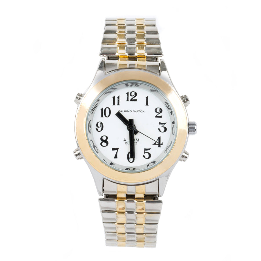 FINAL SALE Ladies Talk Watch Alarm Gold Silvr Finish Expansin BB