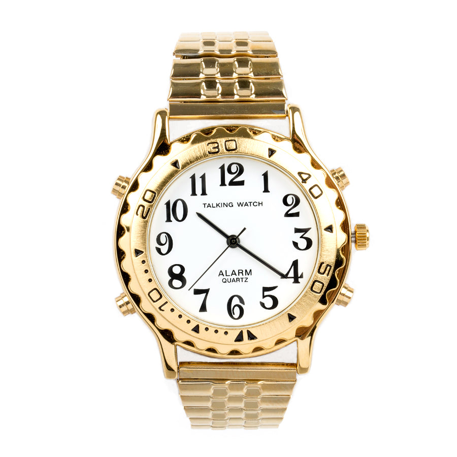 Image of Mens Talk Watch Alarm-Gold Finish Expansion Band