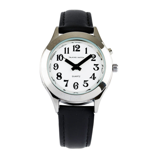 FR-Watch Mesdames 1 bouton Silvr Talk Black Leat Band