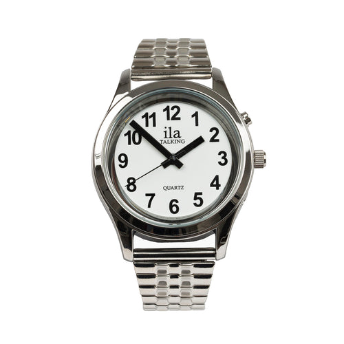 Mens Talk Date Time Watch Silver Finish Expansion