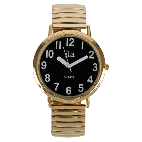 Easy To See Watch Blk Face Wht Nos Gold Tone